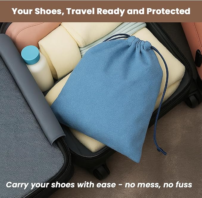 LFH Cotton Rich Shoe Storage Bags with Drawstring, Dustproof Breathable Reusable Organizer, Perfect For Travel, Dorm, Hotel, College, Gym, Easy to Carry, Machine Washable 8"x17" (Pack of 4) - Sky Blue - Image 2