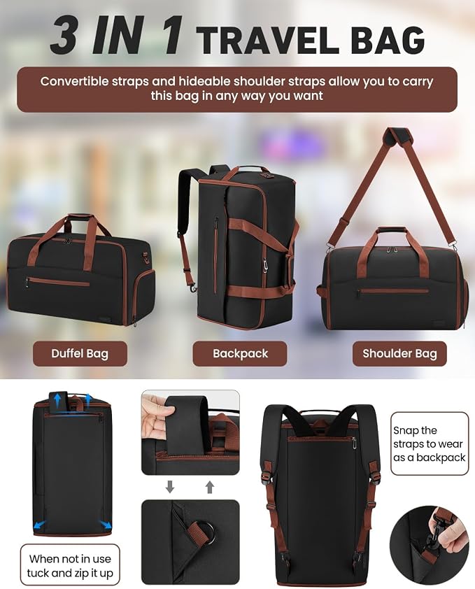 Garment Duffle Bag for Men,Convertible Garment Bags for Travel,Suit Carry-on Travel Bag Expandable with Shoes Compartment for Business Trip,Weekend(Black) - Image 2