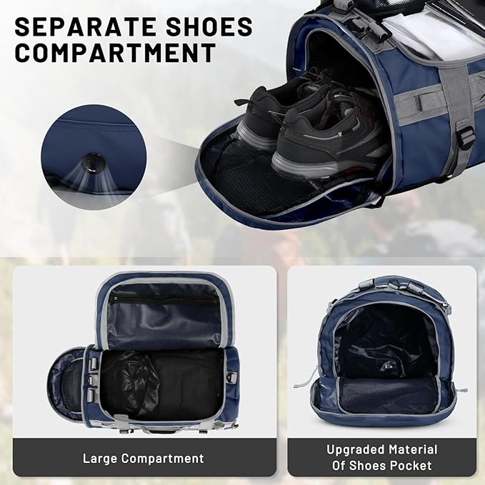 MIER Large Duffle Bag Backpack for Travel Camping Gym Sports, 45L/60L/90L | Water Resistant, Convertible Duffel, Detachable Backpack Straps, Shoe Compartment, Heavy-Duty Tarpaulin, 3 Sizes - Image 3