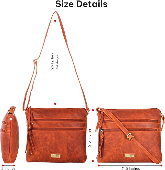 VALENCHI Real Genuine Leather Women's Crossbody Purse/Bag With Adjustable Strap