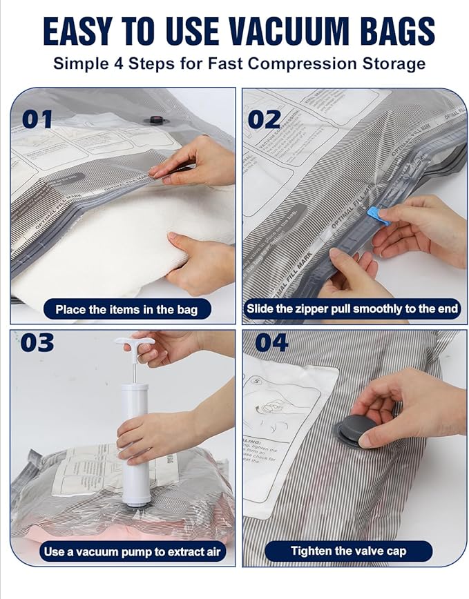 Fantictas Vacuum Storage Bags, 10 Small Space Saver Bags with Hand Pump 80% Space Saver Vacuum Seal Bags Vacuum Seal Compression Bags for Clothes, Travel Luggage, Closet, Dorm, Moving - Image 5