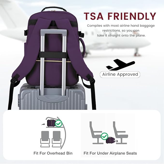 LOVEVOOK 40L Large Travel Backpack for Women Men, 17 Inch Carry on Backpack for Traveling on Airplane, Personal Item Travel Bag Airline Approved, Business Causal Weekender Backpack, Purple-Black - Image 4