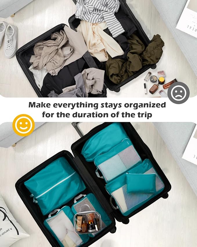 Gonex 8 Set Compression Packing Cubes, Expandable Mesh Organizer for Travel Accessories, Essentials With Toiletry, Laundry, Shoe, Cable Bags for Suitcases, Blue - Image 8