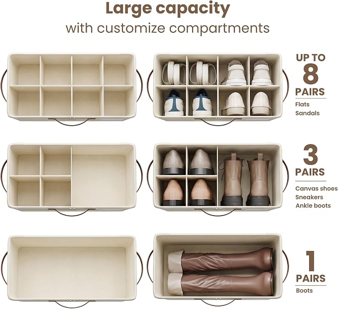 Varhomax Shoe Organizer Box for Closet, Small Fabric Storage Basket 2 Pack | Foldable Shoe Bin with Adjustable Dividers & Clear Cover, Saving Space Sneakers & Sandals Containersfor Entryway, Cubby - Image 4