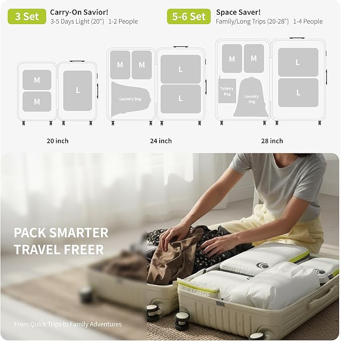 Cipway - 5 Set Compression Packing Cubes for Travel, Ultralight Packing Organizers for Luggage Suitcase & Backpack (White), L - Image 4