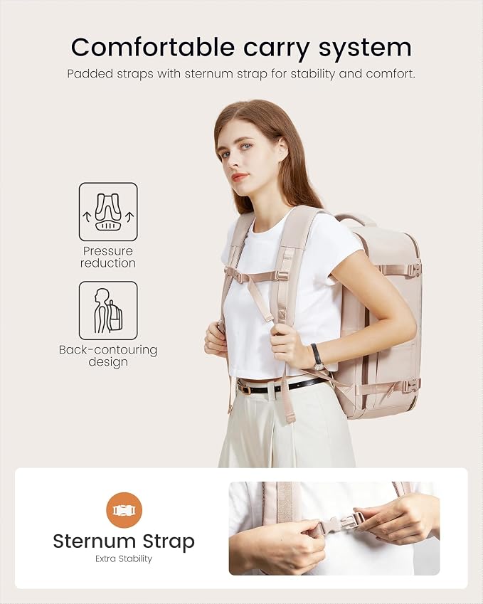 LOVEVOOK Travel Backpack for Women, 40L Carry On Backpack for Airplanes, Personal Item Bag for Airlines Fits 17 inch Laptop, TSA Approved Luggage with 3 Packing Cubes,Waterproof Weekender Gym Backpack - Image 5
