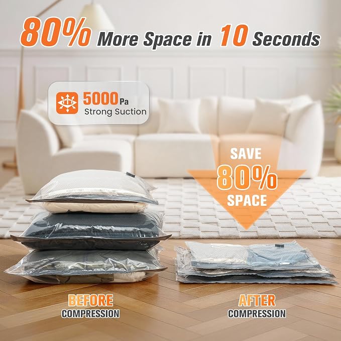 12 Pack Vacuum Storage Bags for Travel with Cordless Pump, Space Saver Bags for Clothes, Compression Packing Bags for Luggage, 12 Combo Size - Image 3
