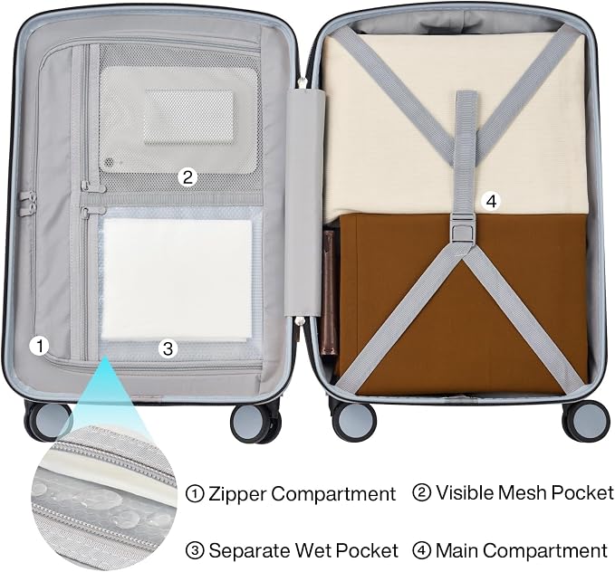 Hanke Hard Shell Luggage Sets 3 Pieces, Carry On and Checked Luggage Sets with Spinner Wheels, Durable PC Hardside Rolling Suitcase for Travel (20/24/28 Inch, Grey) - Image 6