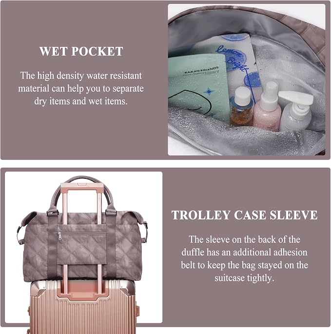 Travel Duffel Bag, Carry On Overnight Weekender Bags for Women | Travel Bag with Wet Pocket & Trolley Sleeve, For Spirit Airlines 18x14x8 Personal Item Bag - Image 5