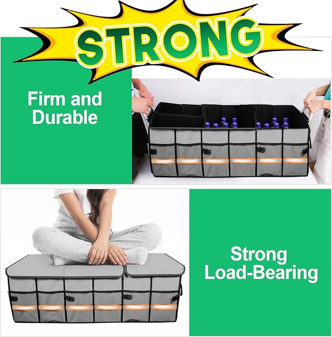 Big Car Trunk Organizer, Cargo Organizer SUV Trunk Storage Non Slip Bottom Waterproof Collapsible Durable Multi Compartments-(Oversize,Gray) - Image 2