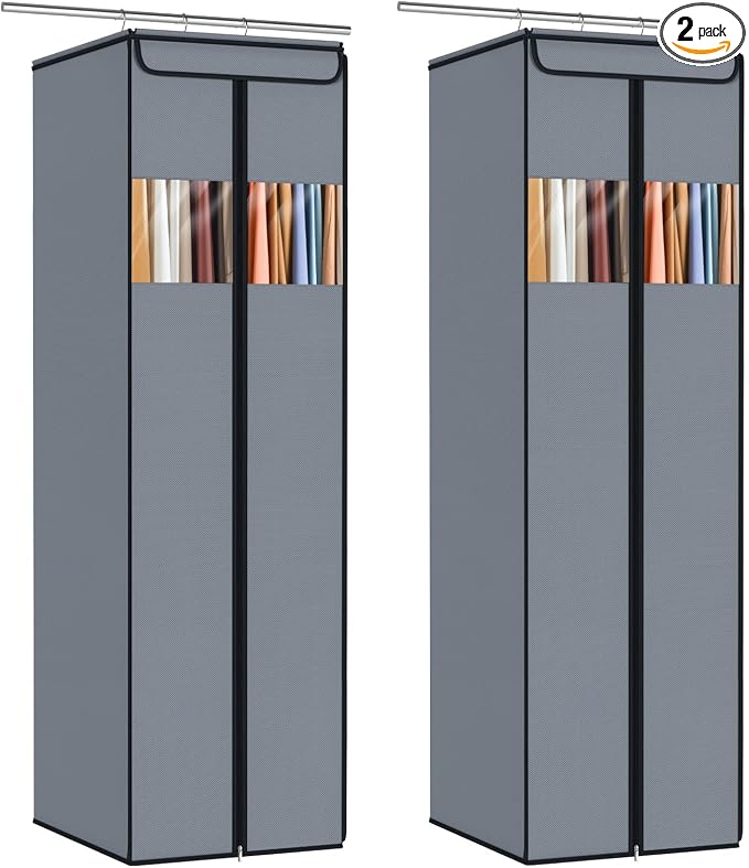 Zilink Extra Long Garment Bags for Gowns 65" Gown Bags for Long Dress with Clear Window Space Saving Formal Dress Bag for Long Dresses, Winter Coat, Trousers, Fur, Grey, 2-Pack by Zilink