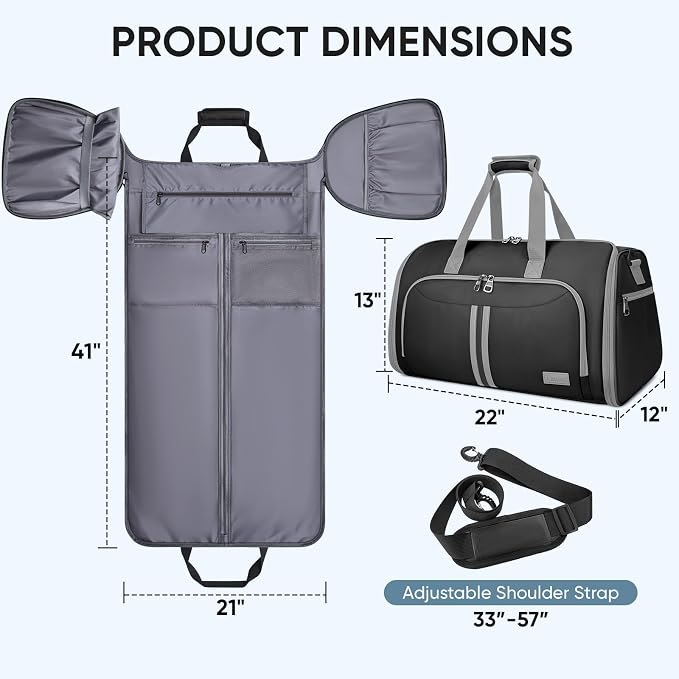 BALEINE Travel Garment Bag, Travel Suit Bag for Men, Water Resistant Carry on Garment Bag for Hanging Clothes, Garment Duffel Bag for Travel Business (Black-Convertible) - Image 2