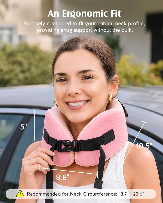YFONG Travel Pillow for Long Flights, Patented 360° Ergonomic Sleeper Hold Head Support System with Memory Foam Neck Pillow & 3D Sleep Mask, Prevent Head Bobbing for Airplane & Road Trip, Pink - Image 8
