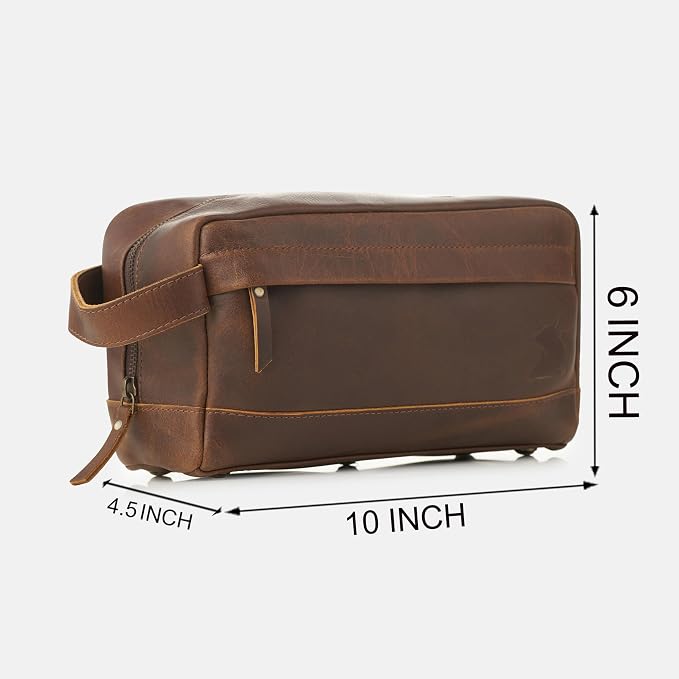 Leather Farm Premium Buffalo Leather Toiletry Bag for Men & Women - Dopp Kit With Water Resistant Lining, Shaving Pouch, Unisex Wash Bag For Toiletries, Gifts For Men and Women - Dark Brown - Image 4