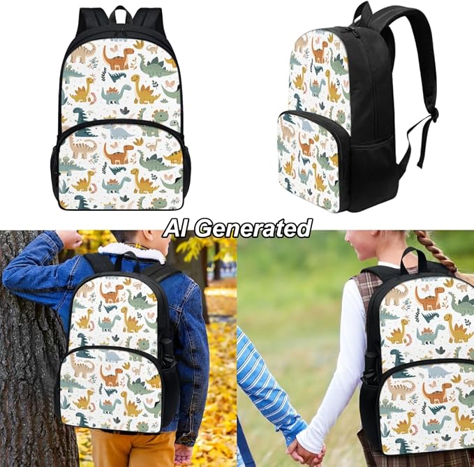 Dinosaur Kids Backpack Boys Girls for Preschool Child Bookbag Preschool Backpack Primary Elementary School Bags with Lunch Bag and Pencil Case, 3Pcs - Image 2