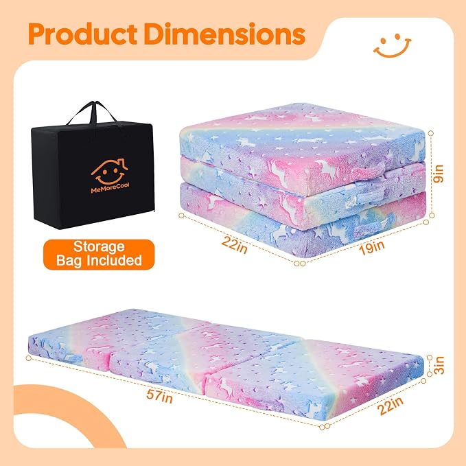 MeMoreCool Glow Star Kids Foldable Floor Mattress, 57x22 Inch Colorful | Glow star foldable mattress for kids room, classroom flexible seating, travel - Image 3