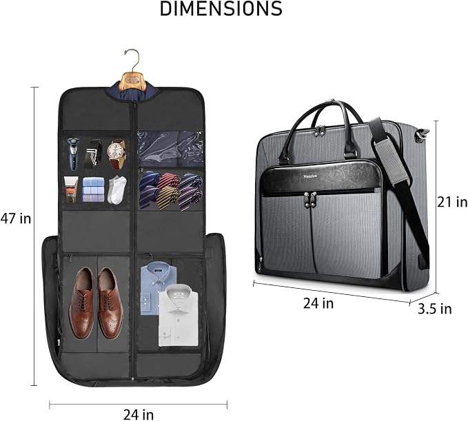 Noozion Garment Bag for Travel, Large Carry On Suit Bag for Business Up to 4 Suits, Wrinkle Free Garment Bag for Hanging Clothes with Shoulder Strap, Laptop Compartment, and Wet-Dry Pocket - Image 7