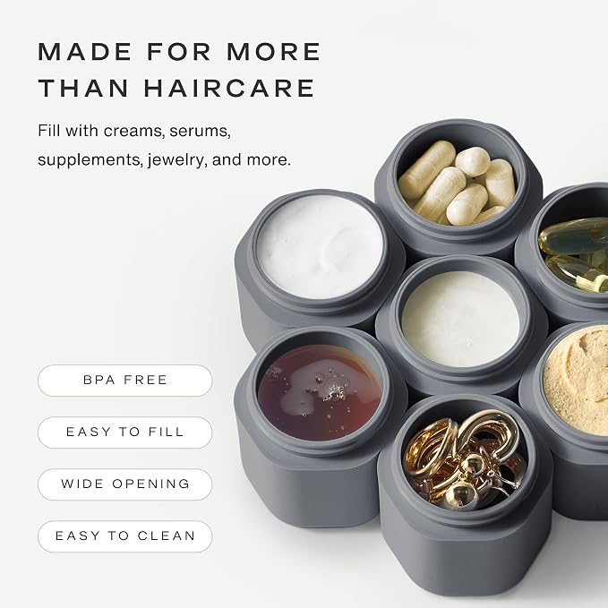 Cadence Travel Containers Haircare Capsule Set - Magnetic Containers with Lids,Carry On Travel Essentials For Women/Men - 3 Flex Mediums (1.32oz) - Shampoo, Conditioner & Comb Icon Labels - Charcoal - Image 6
