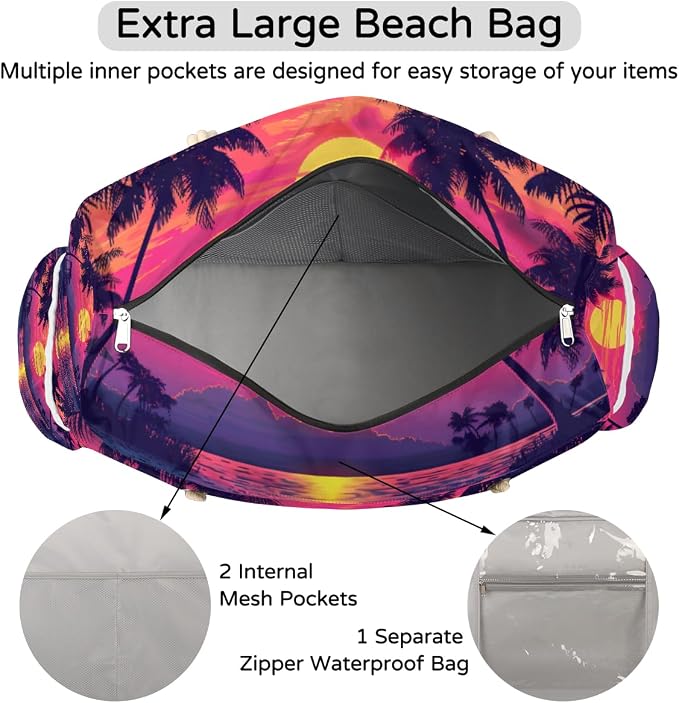 Large Beach Bag with Zipper Beach Bags for Women Water Resistant Swim Pool Bag - Image 7