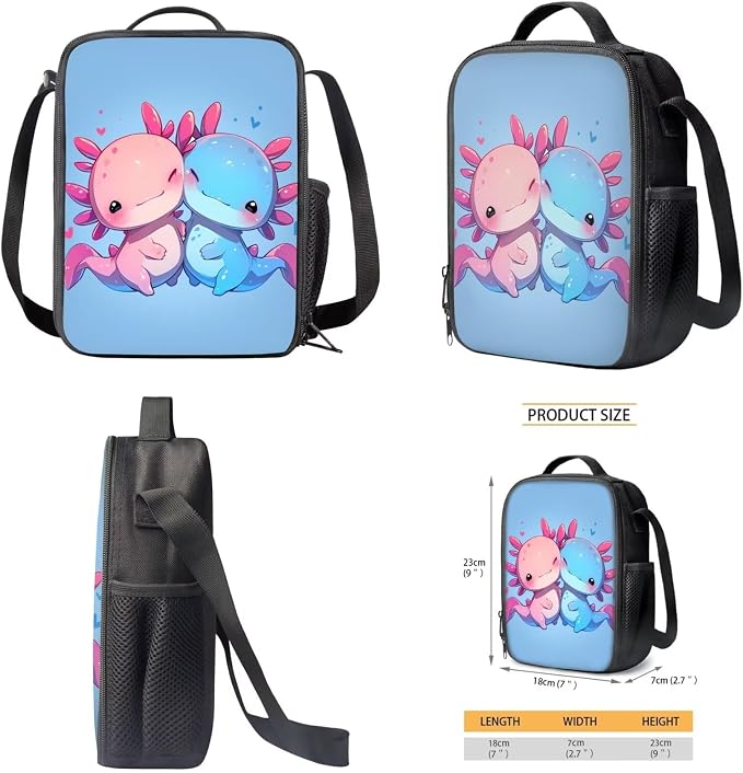 Kawaii Axolotl School Backpack for Girls 10-12 with Lunch Box Salamander Kids Bookbag Lunchbox Elementary Student Book Bag for Girls 8-10/6-8 Lunch Bag Pencil Case Water Bottle Holder Set - Image 5