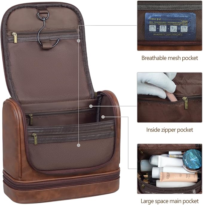 Personalized Toiletry Bag Leather Shaving Dopp Kit Bag for Men Hanging Makeup Bag Hanging Cosmetic Organizer Kit - Image 5