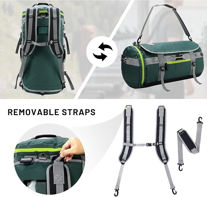 MIER Large Duffle Bag Backpack for Travel Camping Gym Sports, 45L/60L/90L | Water Resistant, Convertible Duffel, Detachable Backpack Straps, Shoe Compartment, Heavy-Duty Tarpaulin, 3 Sizes - Image 2