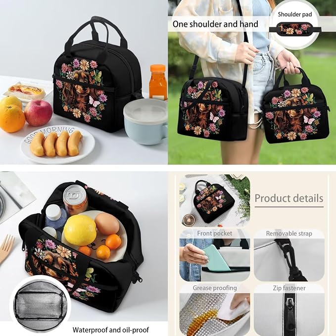 Kids School Backpack for Girls with Water Bottle Carrier Insulated Lunch Box Pencil Case for Kids, Dachshund Floral Kids School Bag Bookbag for Preschool Kindergarten Elementary - Image 4