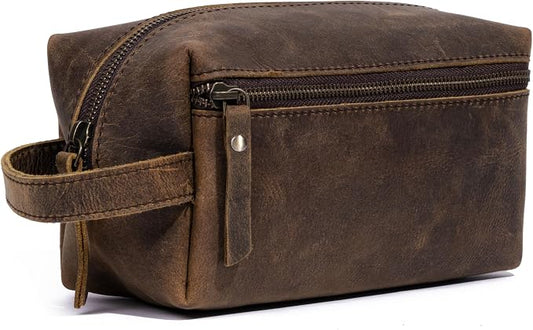 KomalC Travel Toiletry Bag – Premium Leather Dopp Kit for Men & Women with Water-Resistant Lining & Spacious Zippered Organizer by KomalC