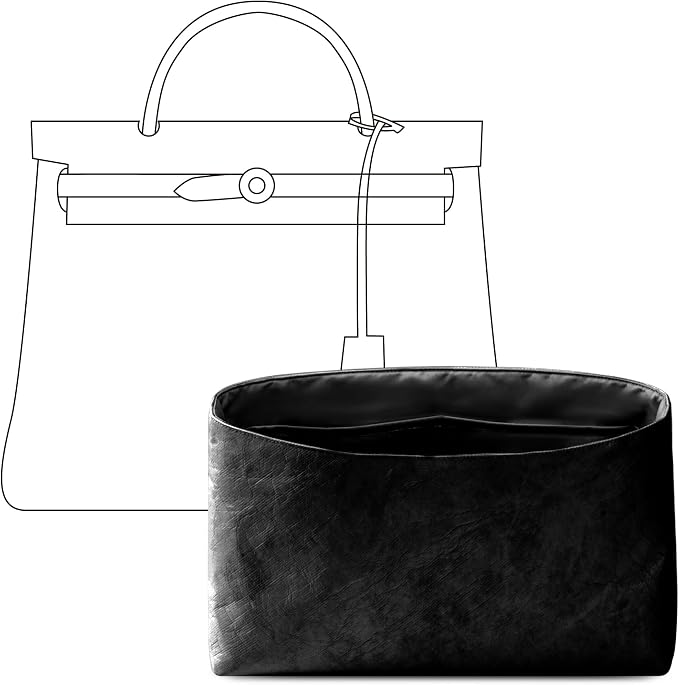 Purse Organizer Insert for HERMES Herbag 31 Handbag,Custom Fit Inside Premium Matte Black Lightweight WaterResistant Tote Bag Insert with Cup Holder Accessories by FANJIProject