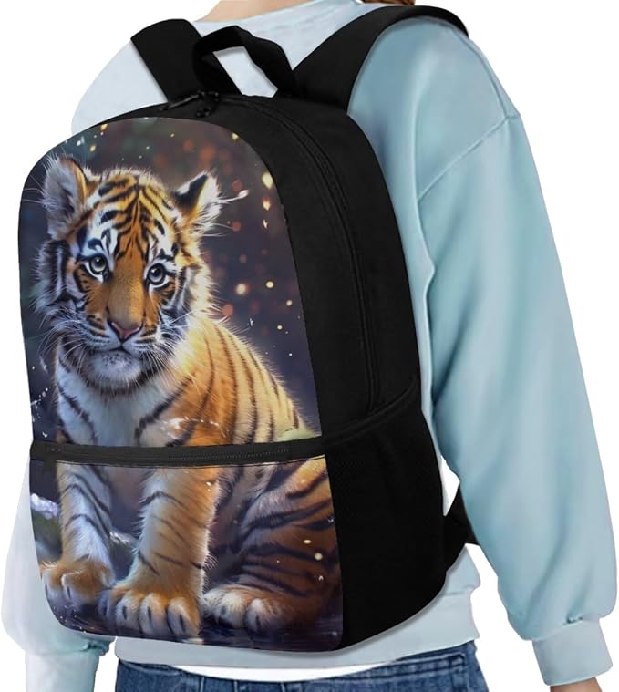 Tiger Backpack for Kids Girls Backpack with Lunch Box Water Bottle Holder and Soft Pencil Pouch 4PCS Set Bookbag with Front Pocket 17 inch Large School Bag for Boys Back to School Supplies Set - Image 2