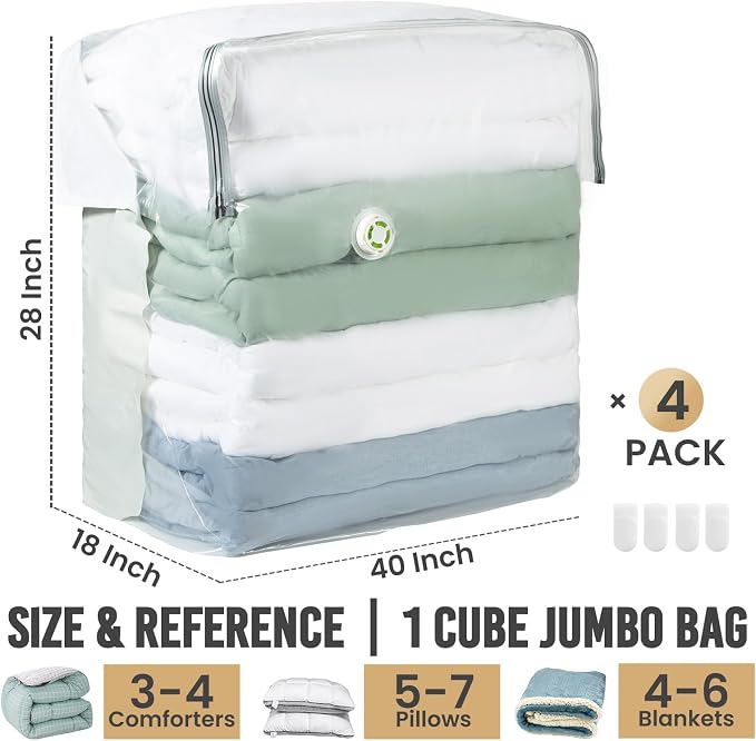 TAILI Vacuum Storage Bags 4 Pack, Extra Large Cube (40x28x18x18 Inch), Super Jumbo Vacuum Seal Bags for Bedding Comforter, Blanket, Closet Space Saving, Cream - Image 2