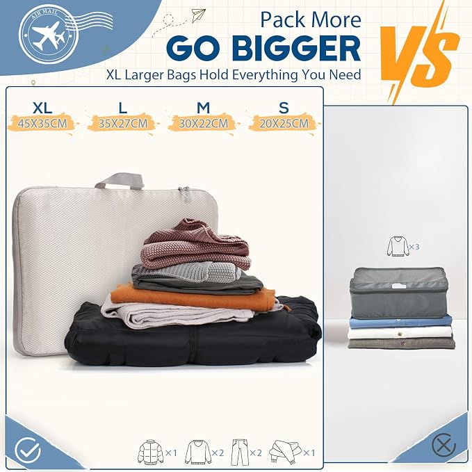 Compression Packing Cubes, XL Large Packing Cubes for Suitcase, Waterproof Suitcase Clothes Organiser Bag, Travel Packing Bag for Backpack, Luggage Cubes for Packing, 4-piece Set XL, L, M, S - Image 3