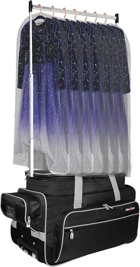 Dance Bag with Garment Rack,23inch Dance Competition Garment Bags with Clothes Rack,Suitcase,Rolling Duffle for Travel, Wheeled Drop-Bottom Upright Luggage Closet Suitcase(Expand-Grey) by Heendzoo