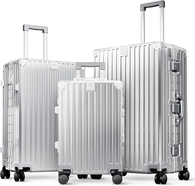 ALPHA CAMP 3 Piece Luggage Sets With Layer Dual Aluminum Frame,TSA Spinner Wheels, 3-Layer PC Hardside Carry on and Checked Hardside Zipperless Suitcase Sets,Type-C USB Charging Port, Cup Holder by ALPHACAMP