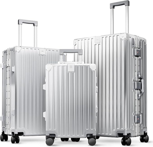 ALPHA CAMP 3 Piece Luggage Sets With Layer Dual Aluminum Frame,TSA Spinner Wheels, 3-Layer PC Hardside Carry on and Checked Hardside Zipperless Suitcase Sets,Type-C USB Charging Port, Cup Holder by ALPHACAMP