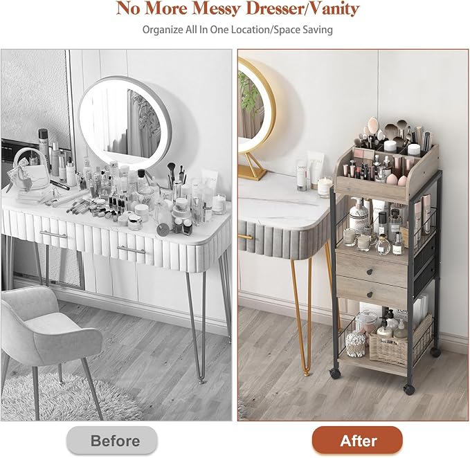 Makeup Organizer, Floor Skincare Organizers Make Up Organizers and Storage with Drawers, Vanity Organizer Cosmetics Display Cases Holder for Skin Care Nail Polish Perfume Black - Image 5