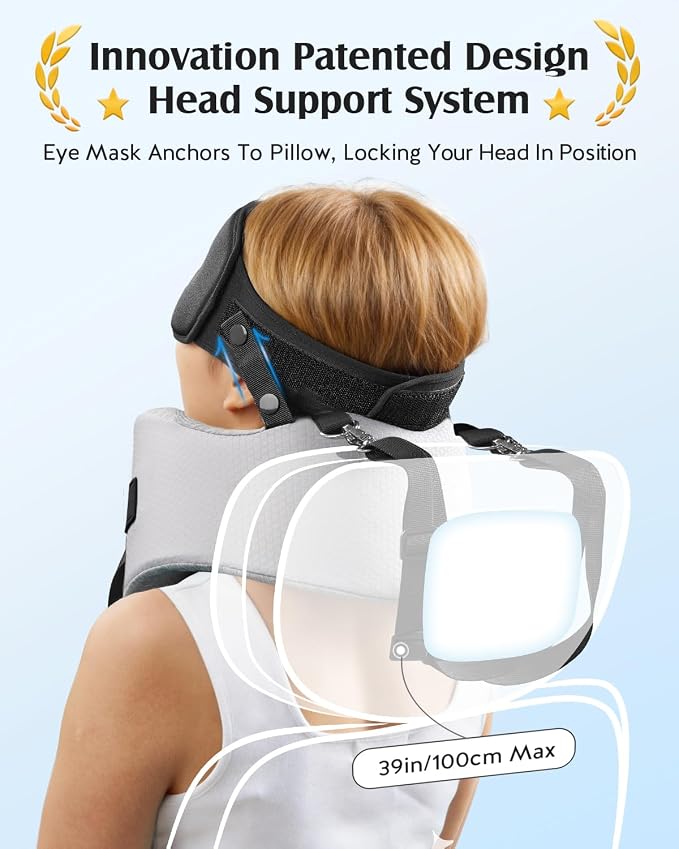 YFONG Travel Pillow for Long Flights, Patented 360° Ergonomic Sleeper Hold Head Support System with Memory Foam Neck Pillow & 3D Sleep Mask, Prevent Head Bobbing for Airplane & Road Trip, Grey - Image 3