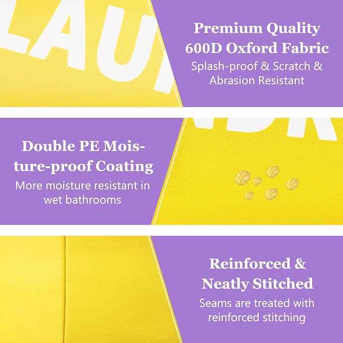 125L Large Laundry Basket with Handles, Foldable Clothes Hampers Stand Up Well, Portable Dirty Clothes Hamper, Rugged Laundry Basket for Flat, Dorm, Travel, Yellow - Image 6