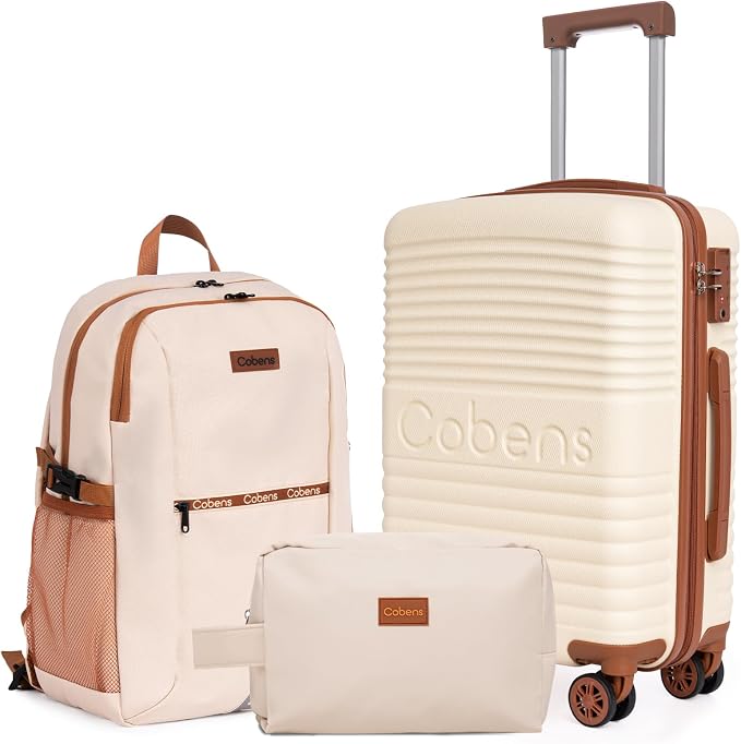 Carry-on Luggage 22x14x9 Airline Approved, Suitcases with Wheels Hardshell， Lightweight Luggage Set with TSA Lock， 20Inch Black Carry-on Suitcase by Cobens