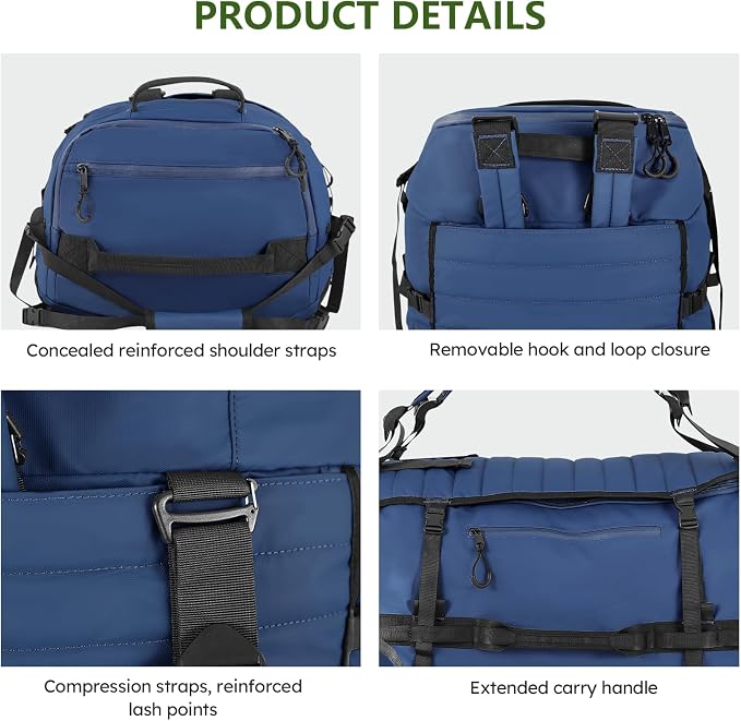 Vomgomfom 86L Foldable Duffle Bag with Wheels - Waterproof Rolling Travel Bag, Collapsible Luggage No Telescopic Handle, for Men Women Camping Sports Weekend Trips，Navy - Image 8
