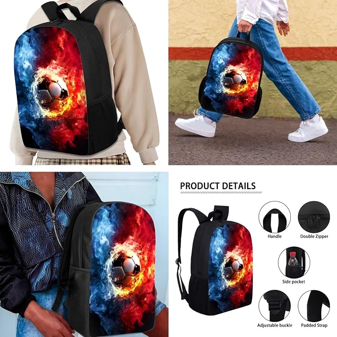Mumeson Football Backpacks Big Capacity Bookbag Schoolbags 3 Pieces Set Schoolbag with Portable Insulated Lunch Bag Mini Pencil Case,Lightweight Backpack Set for Kids Pink - Image 5