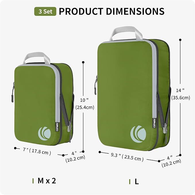 Cipway Compression Packing Cubes Set, Ultralight Expandable Travel Packing Organizers for Carry on Luggage (Green 3pcs) - Image 5
