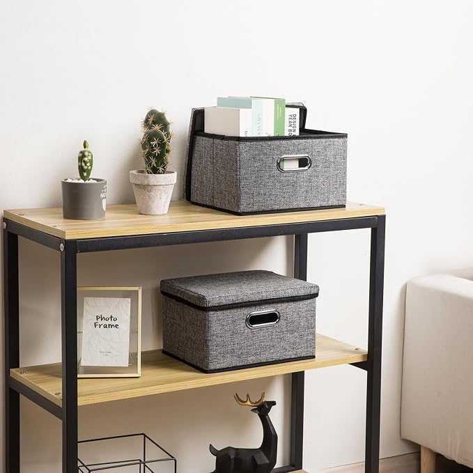 PRANDOM Storage Bins with Lids [3-Pack] Linen Fabric Foldable Storage Boxes Organizer Containers Baskets Cube with Cover for Home Bedroom Closet Office Nursery Grey（11.4X8.6X6.7 - Image 2