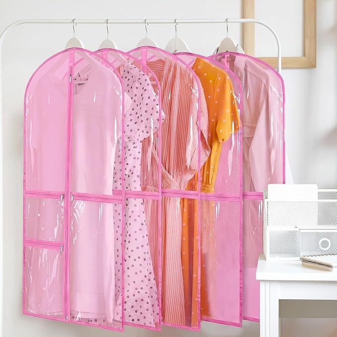 Geelin 14 Pcs Garment Bags for Dance Costumes PVC Clear with Zippers 20 x 40 Inch Garment Bag with Pockets Dance Costume Organizer Carrier for Storage Cover for Adult(Pink) - Image 6