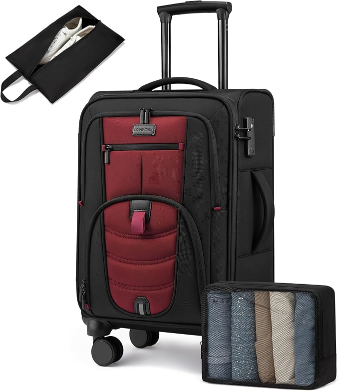 Carry On Luggage 22x14x9 Airline Approved, 22-Inch Suitcases with Spinner Wheels, Softside Carry-on Luggage with TSA Lock for Men Women Business Trip, Lightweight Large Capacity Luggage for Travel by LOVEVOOK