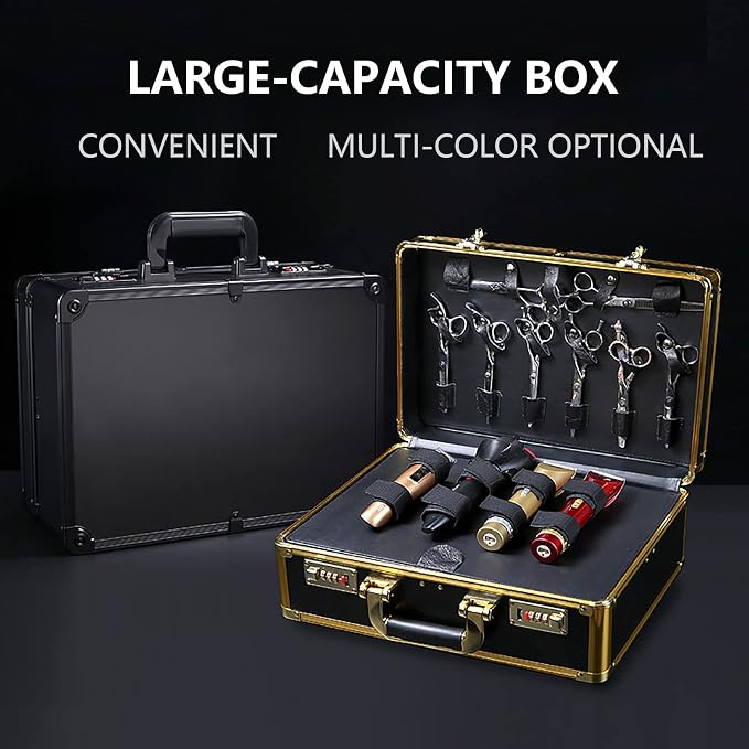 Barber Carrying Case Barber Case, Stylist Tool Box rofessional Salon Hair Cutting Grooming Kit Storage Organizer for Clippers, Scissors, Barber Supplies (Gold) - Image 2