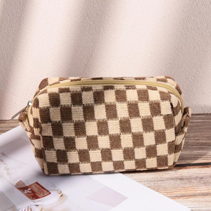 SOIDRAM 2 Pack Checkered Makeup Bag for Women, Cute Makeup Pouch Small Makeup Bag Travel Cosmetic Organizer for Toiletries, Brushes & Skincare - Image 8