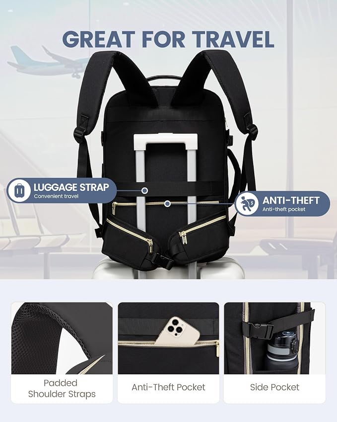 LOVEVOOK 40L Travel Backpack with Waist Strap,Flight Approved Carry on Backpack,Waterproof Personal Item Travel Bag,TSA Carry on Luggage Suitcase Travel Essentials,Gifts for Women & Men,fit 17" Laptop - Image 5