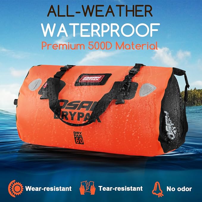 OSAH DRYPAK Waterproof Duffel Bag - Motorcycle Dry Bag Tail Bag with Large Storage Space, Waterproof Luggage Duffle Bags with Outer Mesh Zipper Pocket for Camping, Kayaking, Fishing & Traveling - Image 4