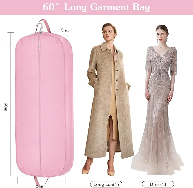 Limoomil 60 Inch Heavy Duty Tear Resistance Wedding Dress Bag for Wedding Travel, Waterproof Dress Cover for Closet Wardrobe. Garment Bag for Gowns, Tuxedos, Dress, Long Coats. Pink, 60 Inch. - Image 7
